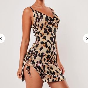 Leopard Print Satin Cowl Mini Dress Missguided NWT